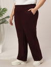 Women Plus Size Straight-Fit Winter Fleece Pants- Maroon