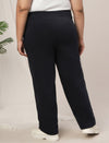 Women Plus Size Straight-Fit Winter Fleece Pants- Navy Blue