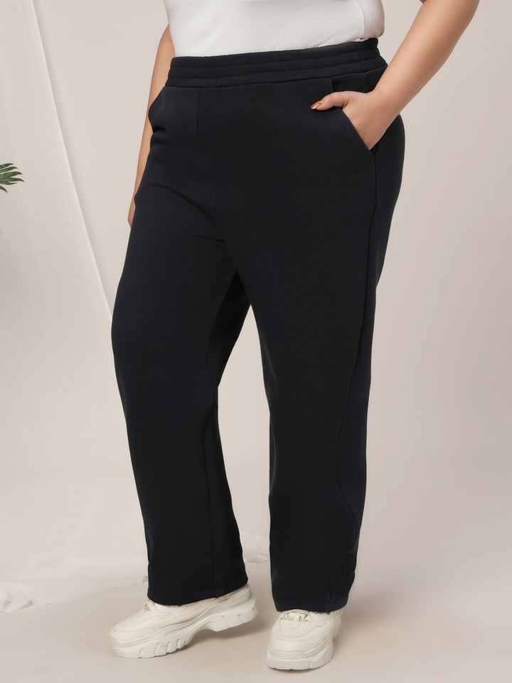 Women Plus Size Fleece Warm Co-Ord Set- Navy Blue