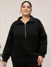 Women Plus Size Fleece Sweatshirt With Zipper- Black