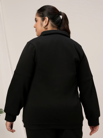 Women Plus Size Fleece Sweatshirt With Zipper- Black