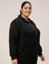 Women Plus Size Fleece Sweatshirt With Zipper- Black