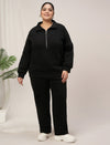 Women Plus Size Fleece Warm Co-Ord Set- Black