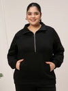 Women Plus Size Fleece Sweatshirt With Zipper- Black