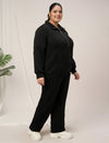 Women Plus Size Fleece Warm Co-Ord Set- Black