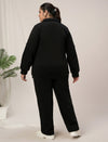 Women Plus Size Fleece Warm Co-Ord Set- Black