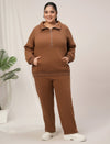 Women Plus Size Fleece Sweatshirt With Zipper- Brown