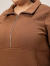 Women Plus Size Fleece Sweatshirt With Zipper- Brown