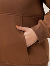 Women Plus Size Fleece Sweatshirt With Zipper- Brown