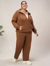 Women Plus Size Fleece Warm Co-Ord Set- Brown