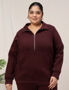 Women Plus Size Fleece Sweatshirt With Zipper- Maroon