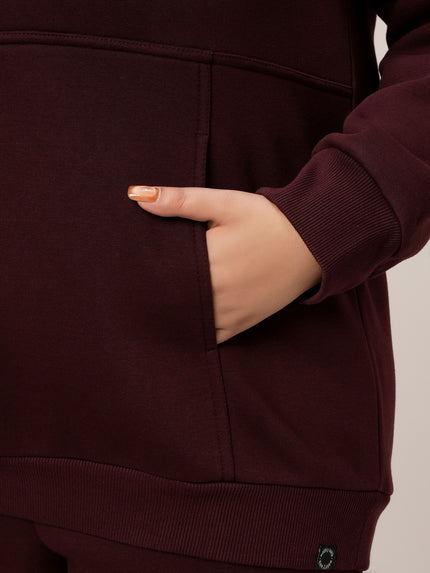 Women Plus Size Fleece Sweatshirt With Zipper- Maroon
