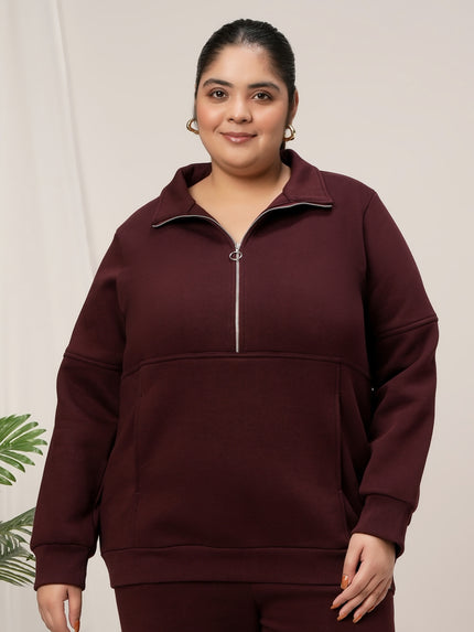 Women Plus Size Fleece Warm Co-Ord Set- Maroon