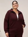 Women Plus Size Fleece Sweatshirt With Zipper- Maroon