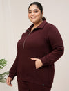 Women Plus Size Fleece Sweatshirt With Zipper- Maroon