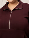 Women Plus Size Fleece Sweatshirt With Zipper- Maroon