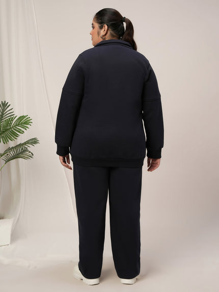 Women Plus Size Fleece Warm Co-Ord Set- Navy Blue