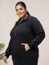Women Plus Size Fleece Sweatshirt With Zipper- Navy Blue