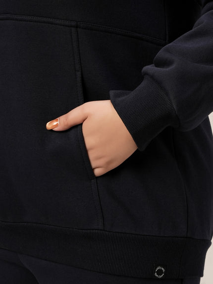 Women Plus Size Fleece Sweatshirt With Zipper- Navy Blue