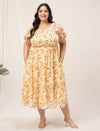 Women Plus Size Yellow Floral Dress