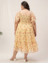Women Plus Size Yellow Floral Dress