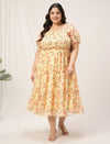Women Plus Size Yellow Floral Dress