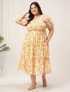 Women Plus Size Yellow Floral Dress