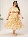 Women Plus Size Yellow Floral Dress