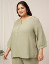 Womens Plus Size Cotton Tunic Top- Light Green
