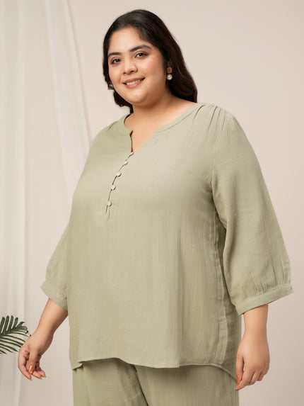 Womens Plus Size Cotton Tunic Top- Light Green