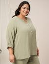 Womens Plus Size Cotton Tunic Top- Light Green