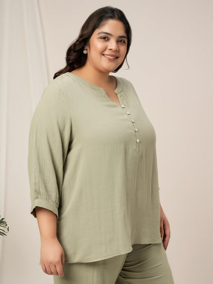 Womens Plus Size Cotton Tunic Top- Light Green