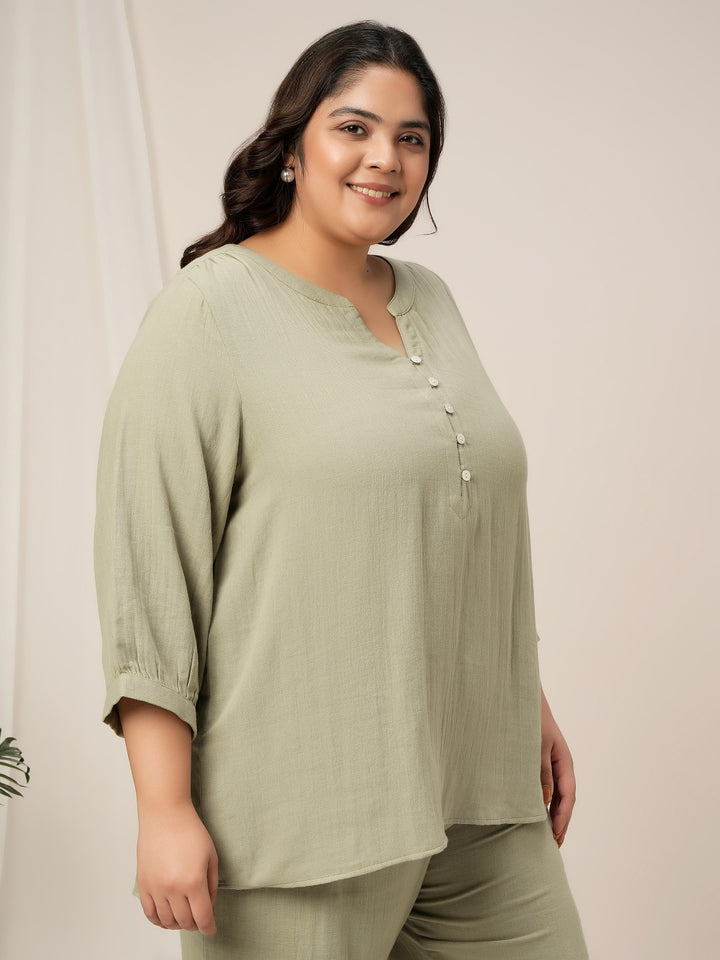 Womens Plus Size Cotton Tunic Top- Light Green