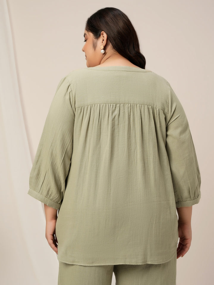 Womens Plus Size Cotton Tunic Top- Light Green