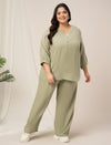 Women Plus Size Cotton Co-Ord Set- Light Green