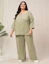 Women Plus Size Cotton Co-Ord Set- Light Green