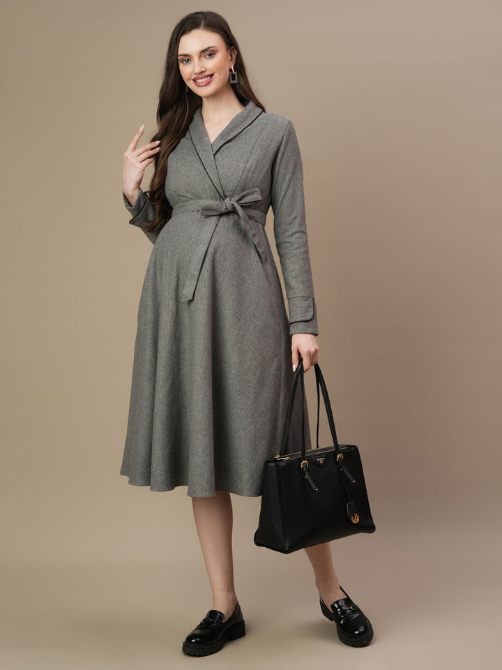 Woolen Maternity Blazer Dress
