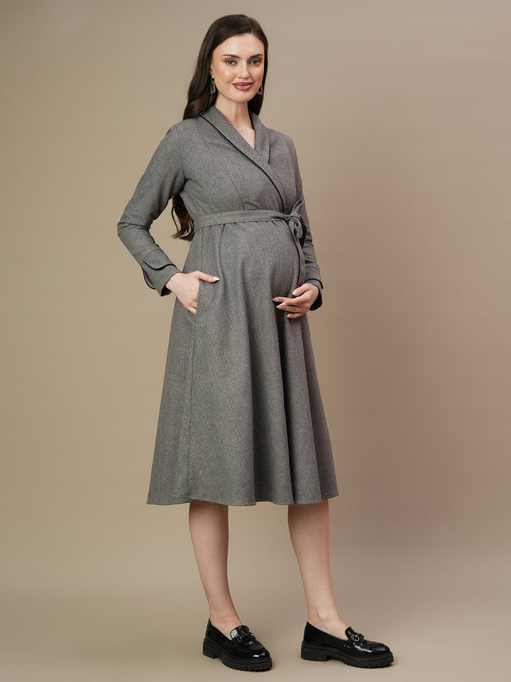 Woolen Maternity Blazer Dress