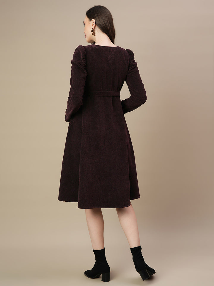 Woolen Maternity Midi Dress with Belt