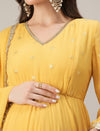 Yellow Embroidered Maternity Kalidaar Kurta with Dupatta Set