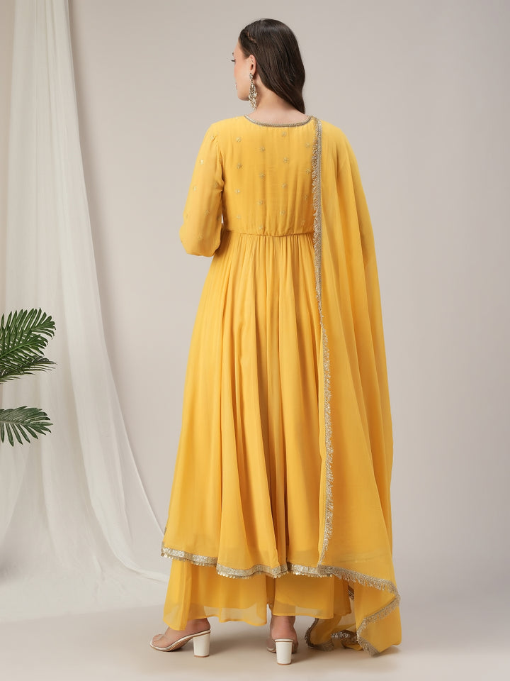 Yellow Embroidered Maternity Kalidaar Kurta with Dupatta Set