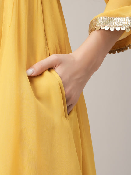 Yellow Embroidered Maternity Kalidaar Kurta with Dupatta Set
