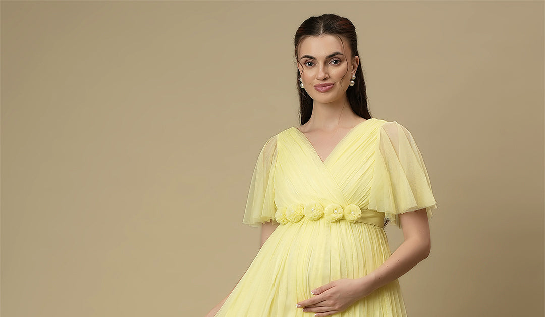 Buy Yellow Floor-Length Maternity Maxi Formal Gown