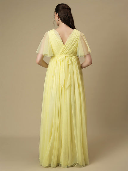 Yellow Maternity Maxi Formal Gown with Train