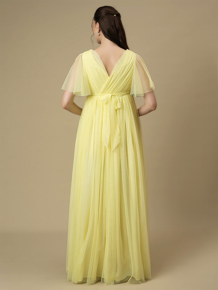 Yellow Maternity Maxi Formal Gown with Train