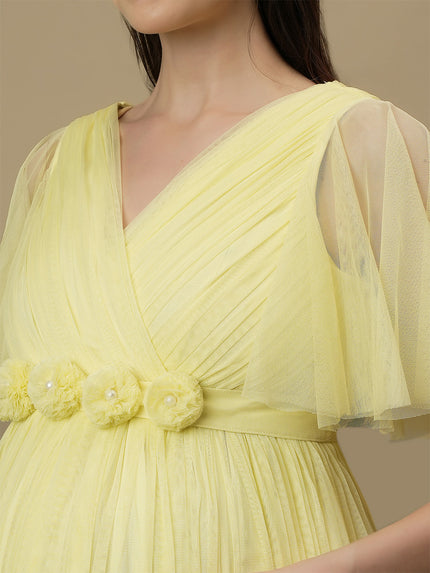 Yellow Maternity Maxi Formal Gown with Train