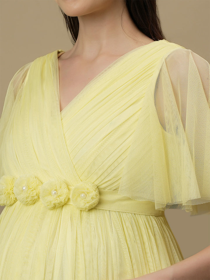 Yellow Maternity Maxi Formal Gown with Train
