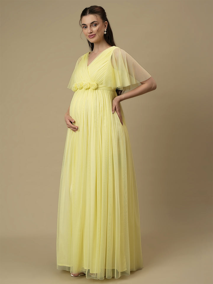 Yellow Maternity Maxi Formal Gown with Train