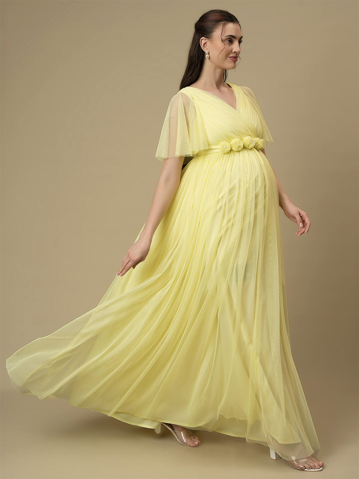 Yellow Maternity Maxi Formal Gown with Train