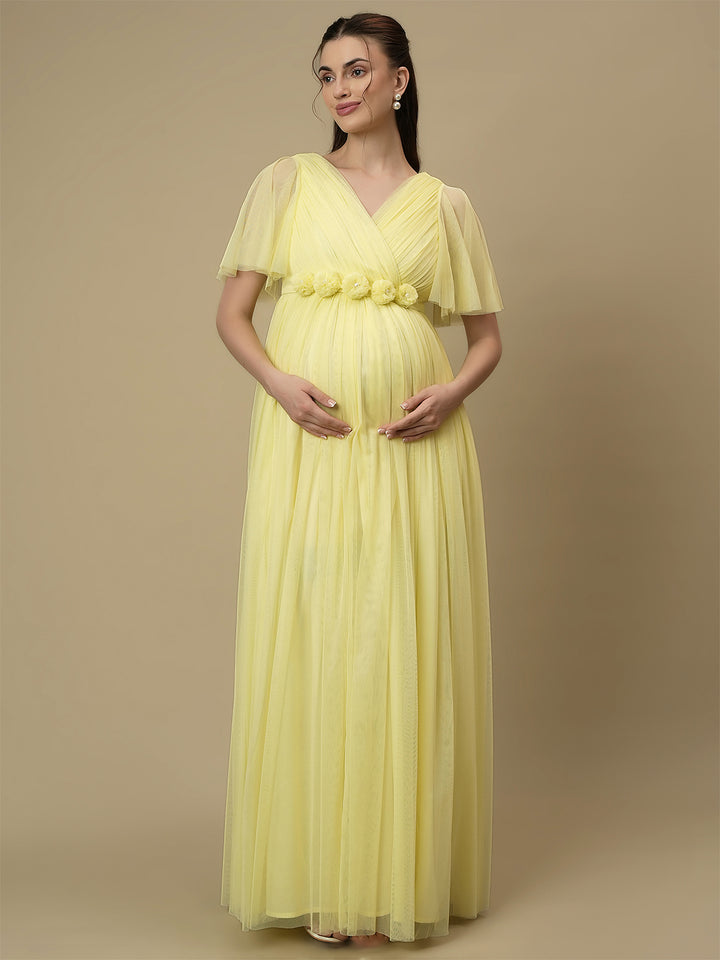 Yellow Maternity Maxi Formal Gown with Train